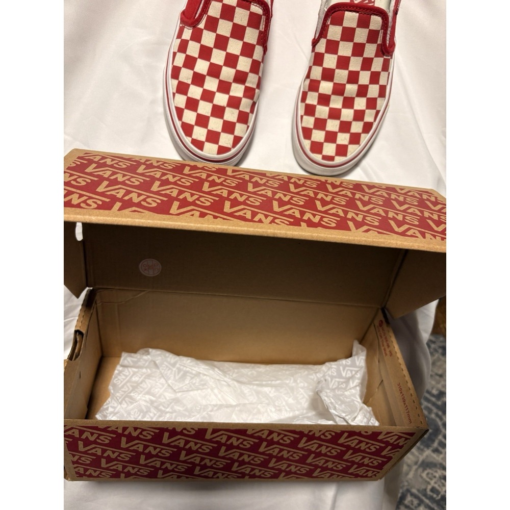 Vans Shoes Womens 6 Classic Slip On Skateboarding Checker Sneakers Red White - Picture 8 of 9